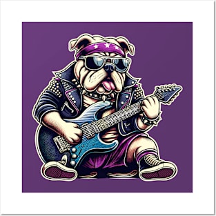 Bulldog Playing Guitar Posters and Art